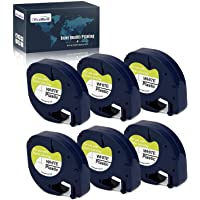 OfficeWorld 6 x Compatible DYMO LetraTag 91201 S0721610 Cintas de Negro sobre blanco Plastico Cinta de etiquetas…